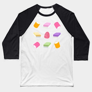 Dolly Mixture Sweets Colourful Pattern on Black Baseball T-Shirt